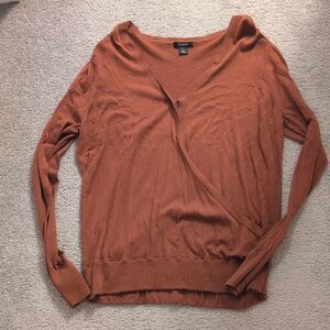 Halogen Rust Orange Wrap-Style V-Neck Sweater